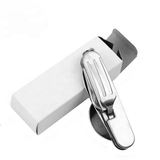 6-in-1 Outdoor Portable Cutlery Set Stainless Steel Foldable Knife Fork Spoon for Camping Picnic Fixed Flatware Sets