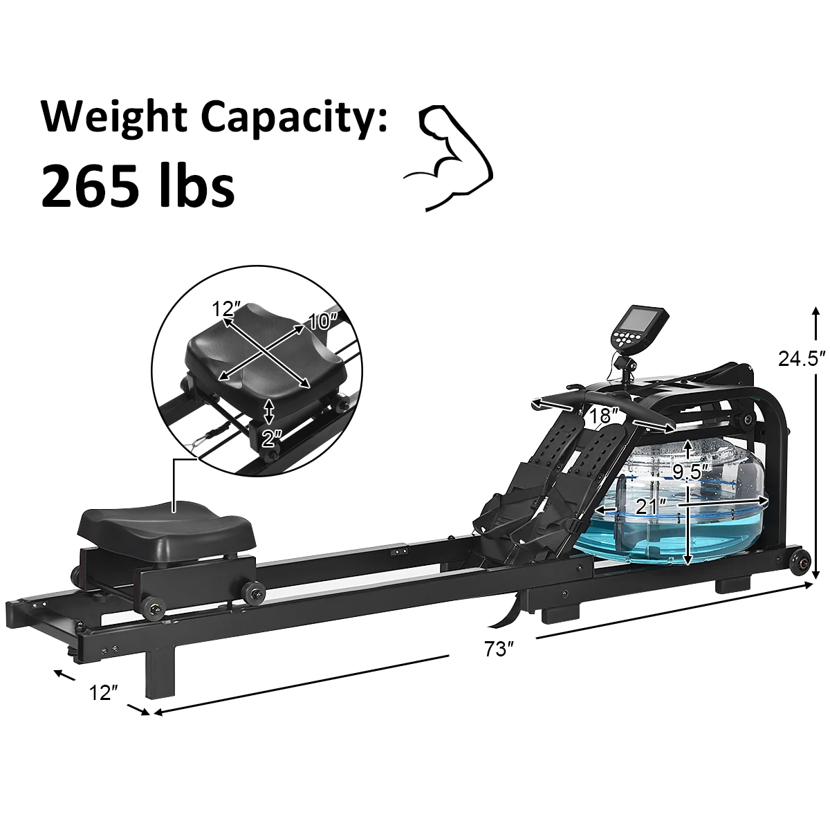TSD001-BK Factory Direct Indoor Cardio Fitness Metal Water Rowing Machine