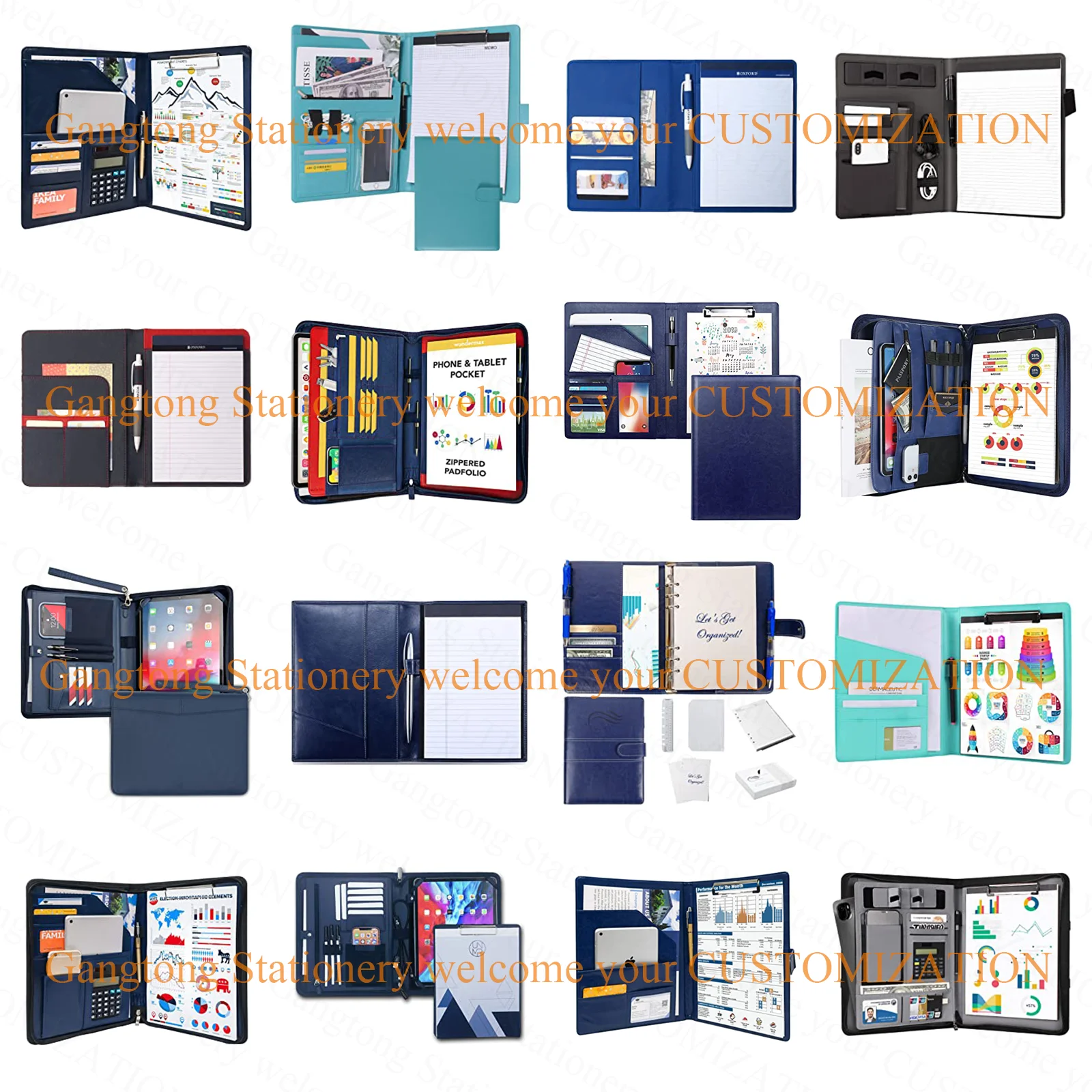 Custom a4 pu multifunction executive business resume office meeting document portfolio organizer with holder notepad padfolio