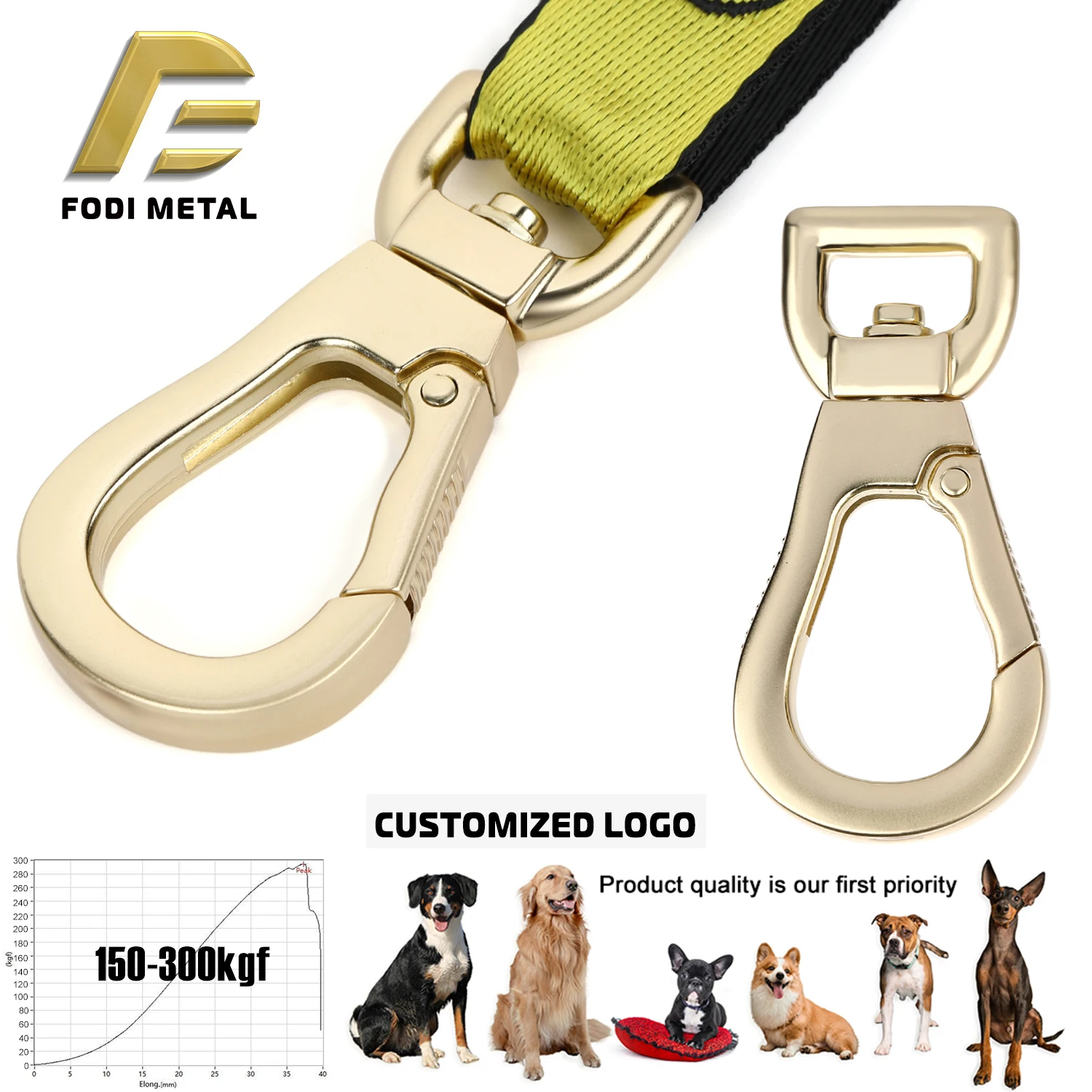 H2068PG  Custom design 15mm pearl gold pet collar leash metal hook hardware