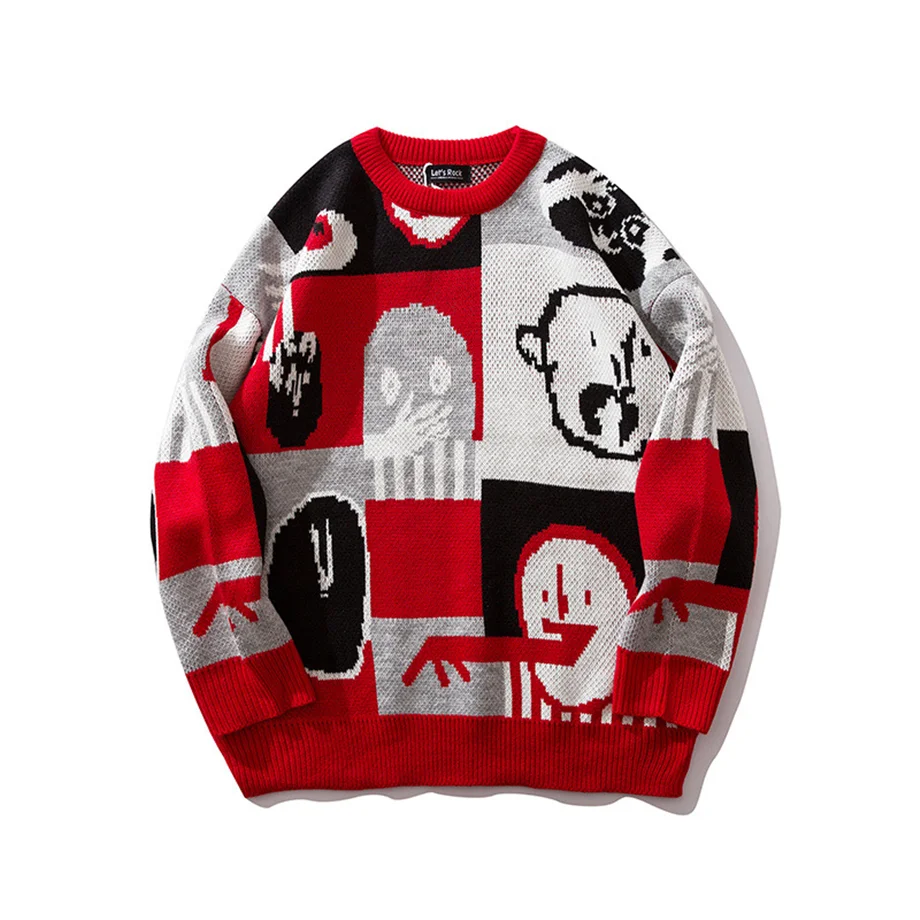 Индивидуальный Свободный пуловер в стиле хип-хоп, уличный свитер с надписью, оптовая продажа, милый модный круглый вязаный свитер для мужчин