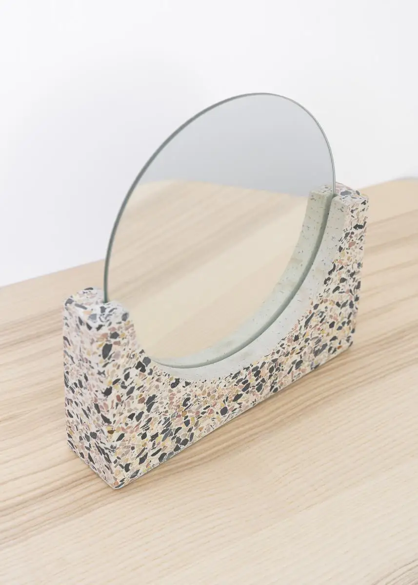 Jinghu Free Standing DIY Terrazzo Marble Cement Stone Tabletop Makeup Home Decorative Furniture Mirror