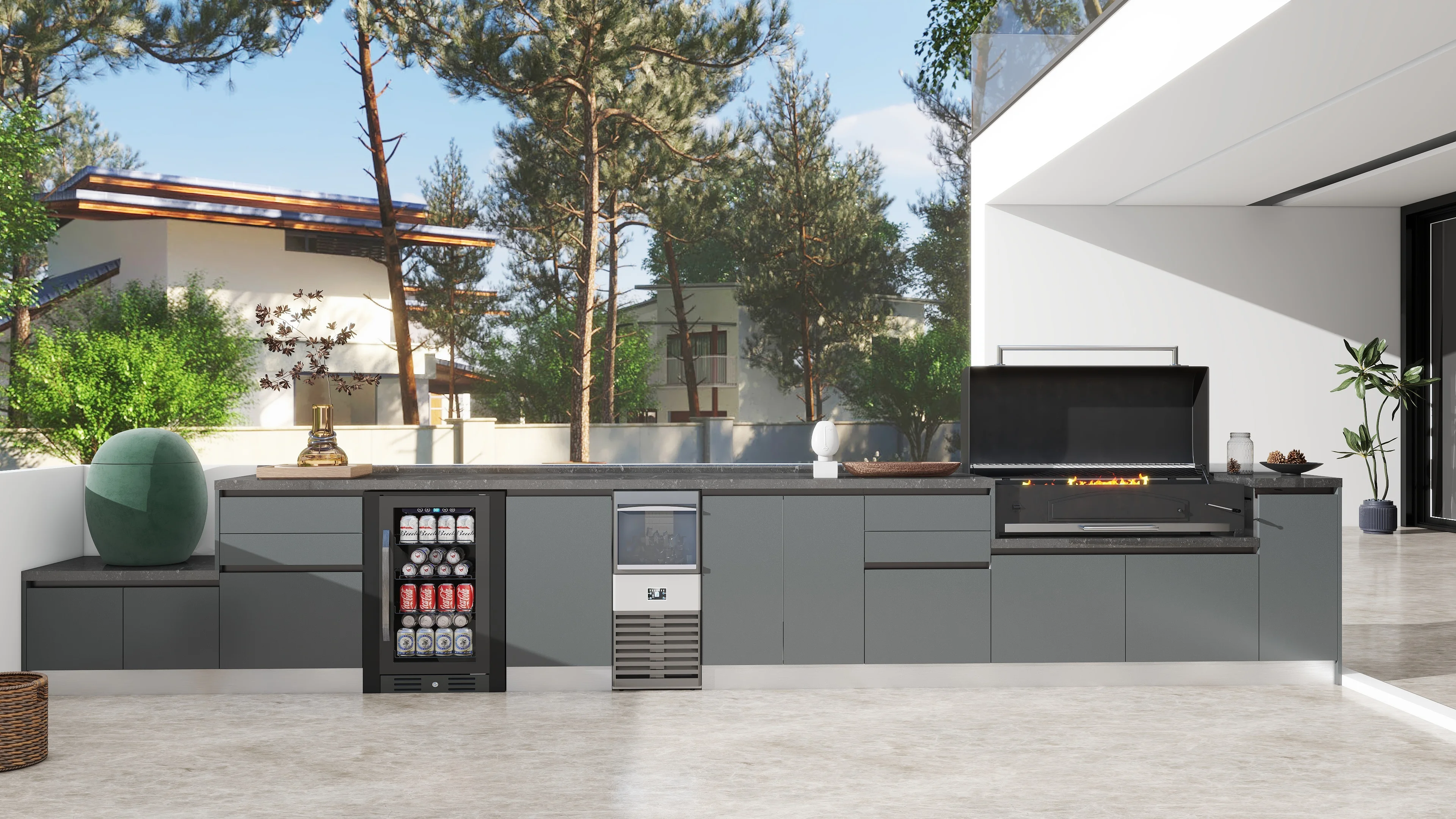 Full Set Modern Smart Outdoor Stainless Steel Kitchen with Built-in Refrigerator and BBQ Grill for Home and Garden