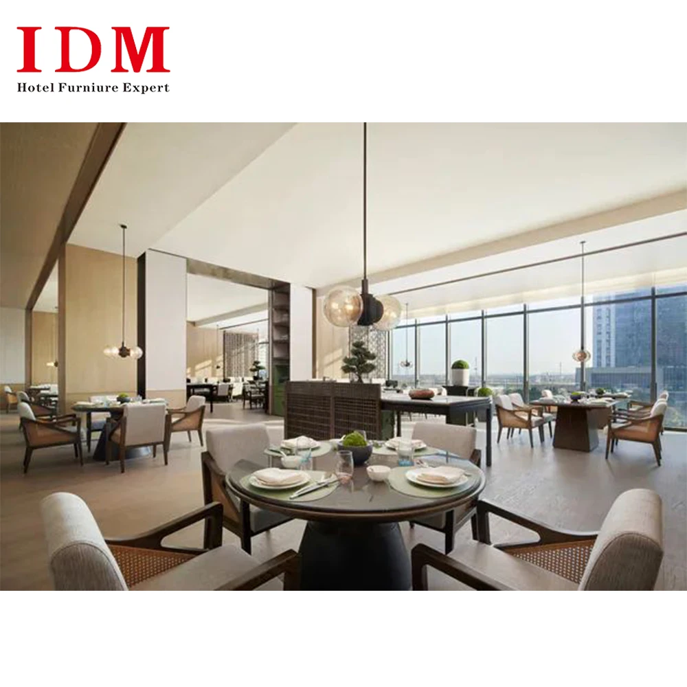 Wholesale Hotel Restaurant Furniture Round Banquet Events Wooden Cafe Table Armchair Space Saving Furniture For Restaurant
