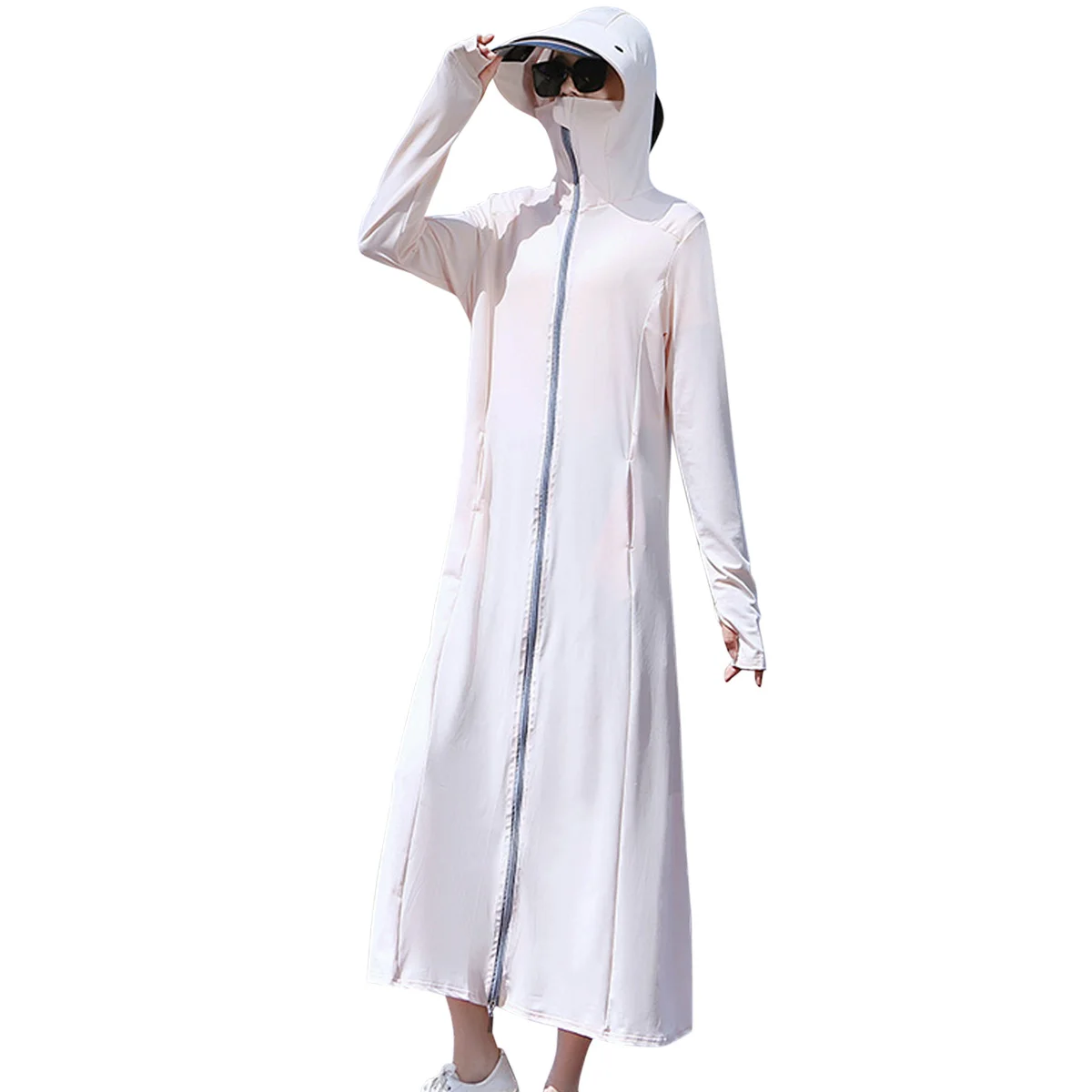 Sidiou Group New Long Style UV Protection Clothing With Safety Face Visor Shield Outdoor Fishing Lightweight Windbreaker Jacket