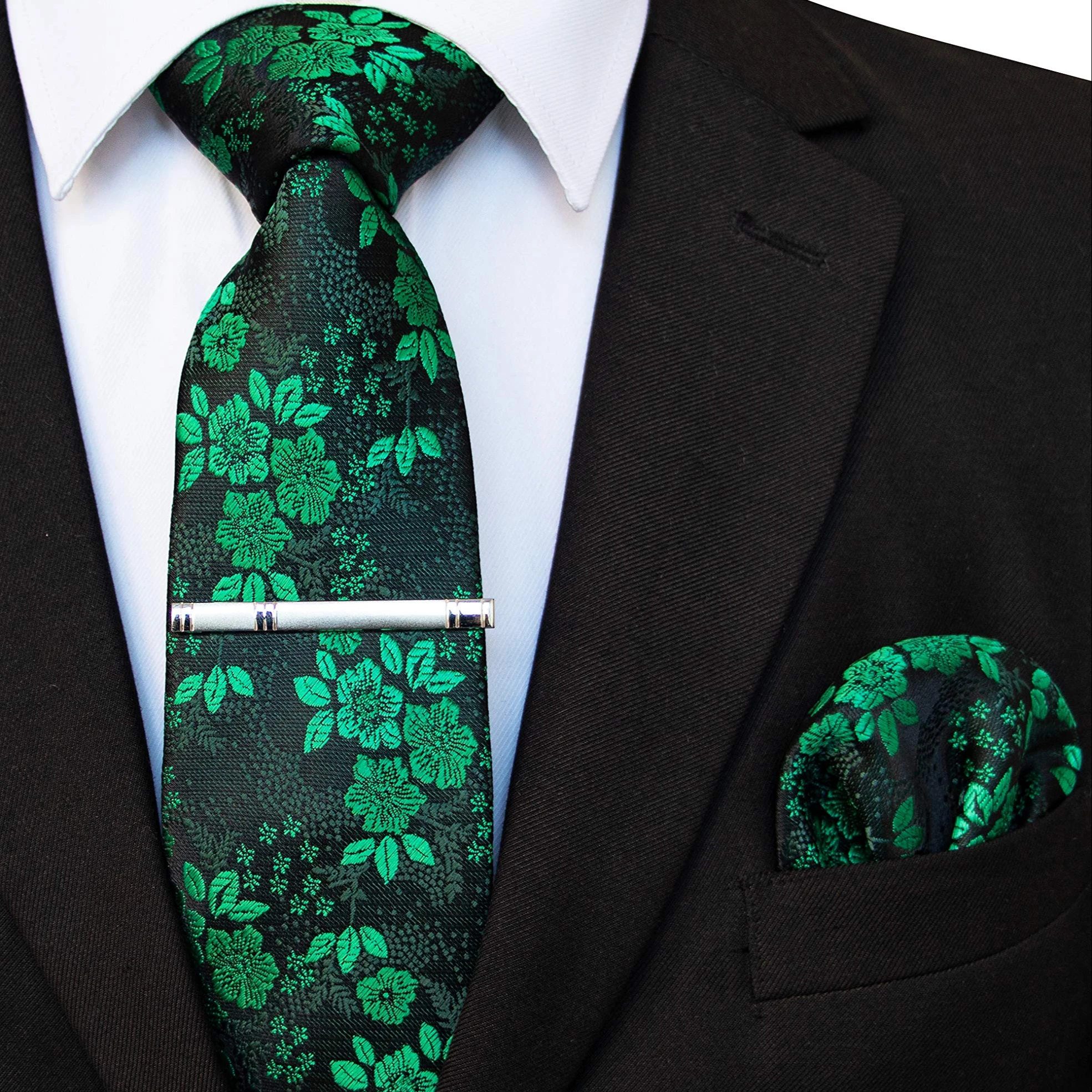 Набор из шелкового жаккардового галстука 8 см, цветочный галстук и карманный квадратный зажим для галстука для мужчин