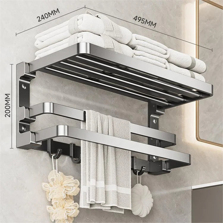 Gun gray Double folding perforation-free Toilet Bath towel rack Toilet Bathroom shelf Space aluminum shelf Bathroom Accessories