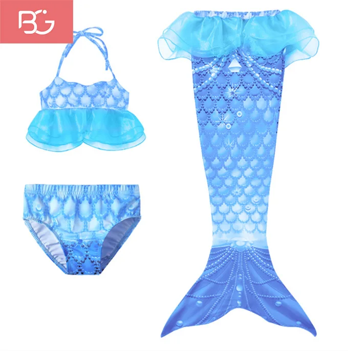 B&G Children Swimsuit 3-piece set kids Girls Swimwear mermaid tail for swimming
