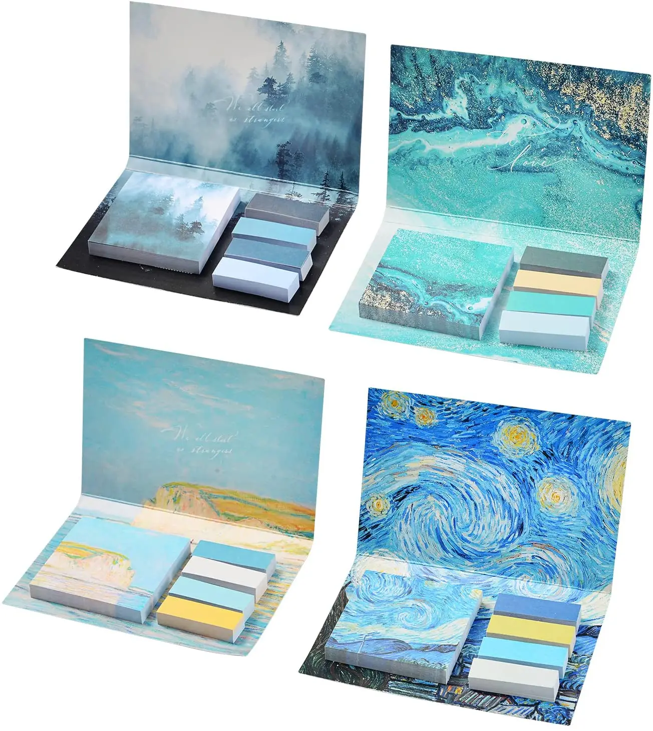 4 Blue themes Strong Adhesive Index Tabs Self-Stick Notes Pads Page Marker for Planner Notebook Textbook Calendar