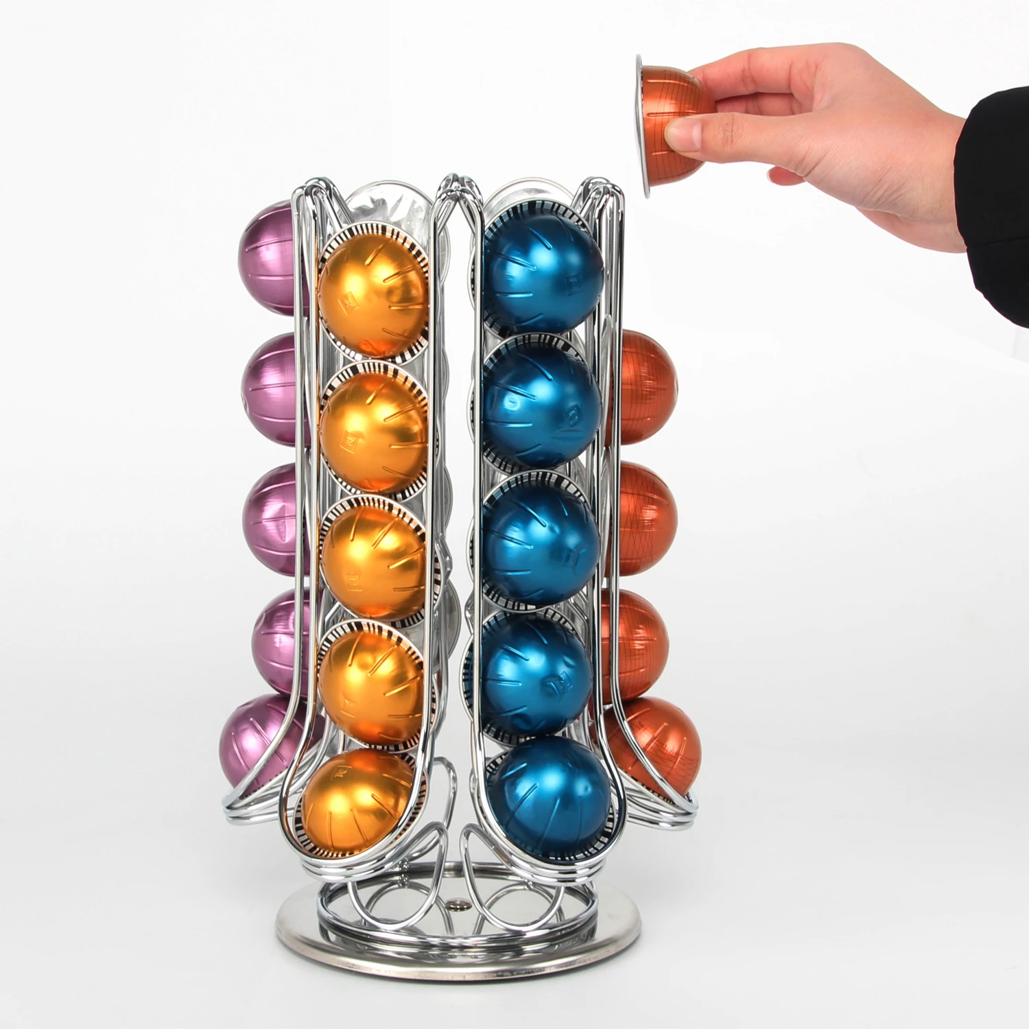 AMAZO Single Tier Metal Display Rack Revolving Storage Carousel Holder 30 Pods Vertuoline Coffee Pod Capsules Kitchen Food Use