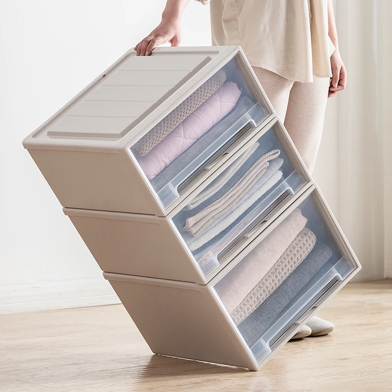 Plastic Stacking Drawer Stackable Storage System Clothes Bedroom Kitchen Office Home Closet Organizer Unit with Sliding Drawer