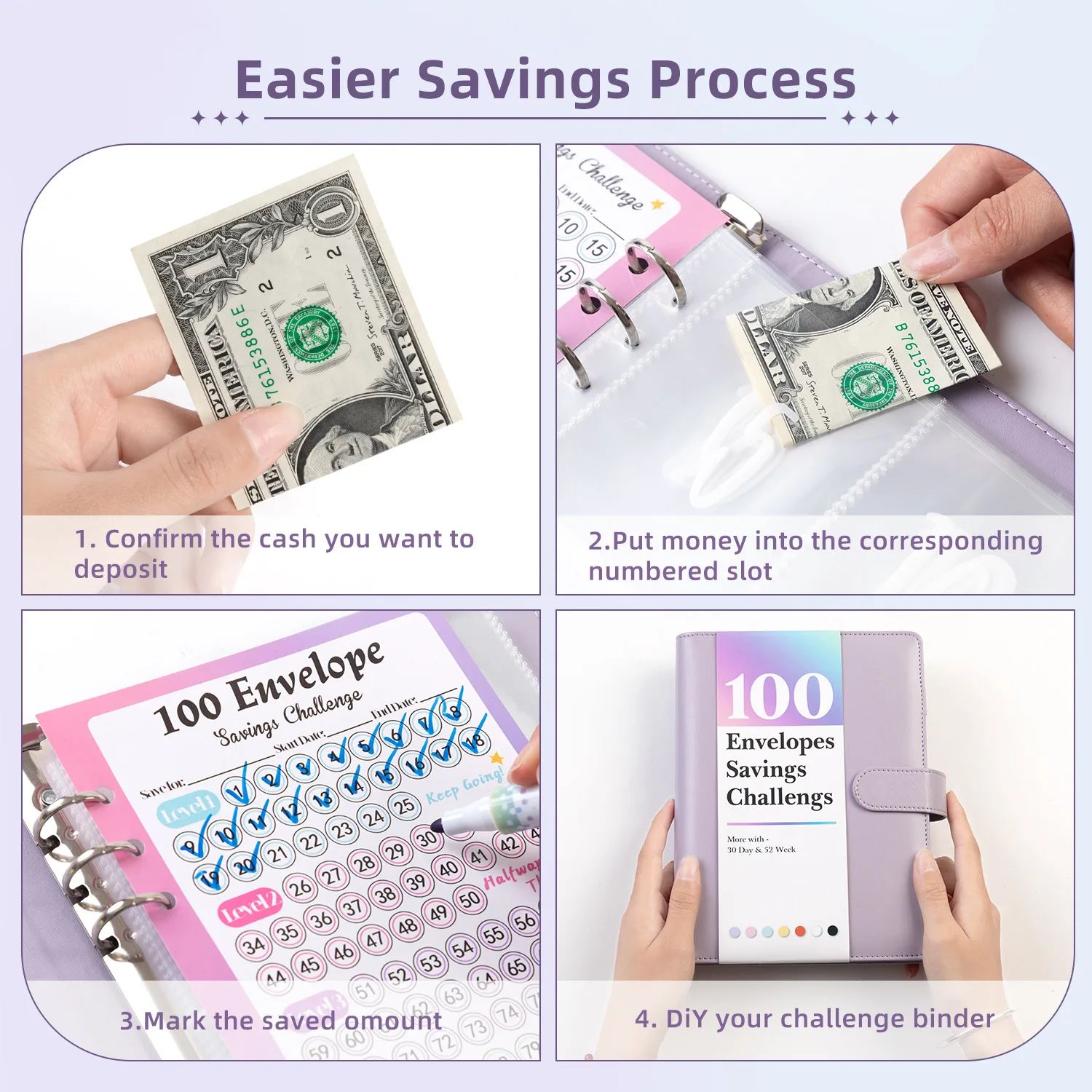 Hot sale new style 100 Day Challenge Save money hardcover PU cover Cash reserve book customizable