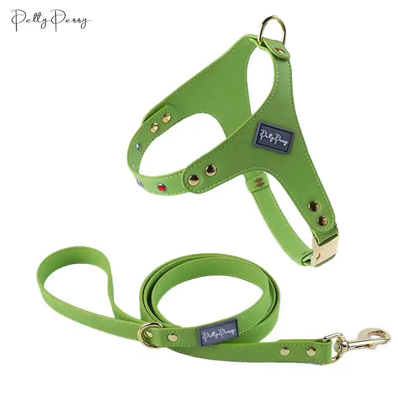 Hot-selling OEM  Premium Colorful Luxury Diamond Leather Dog Harness With Metal Quick Release