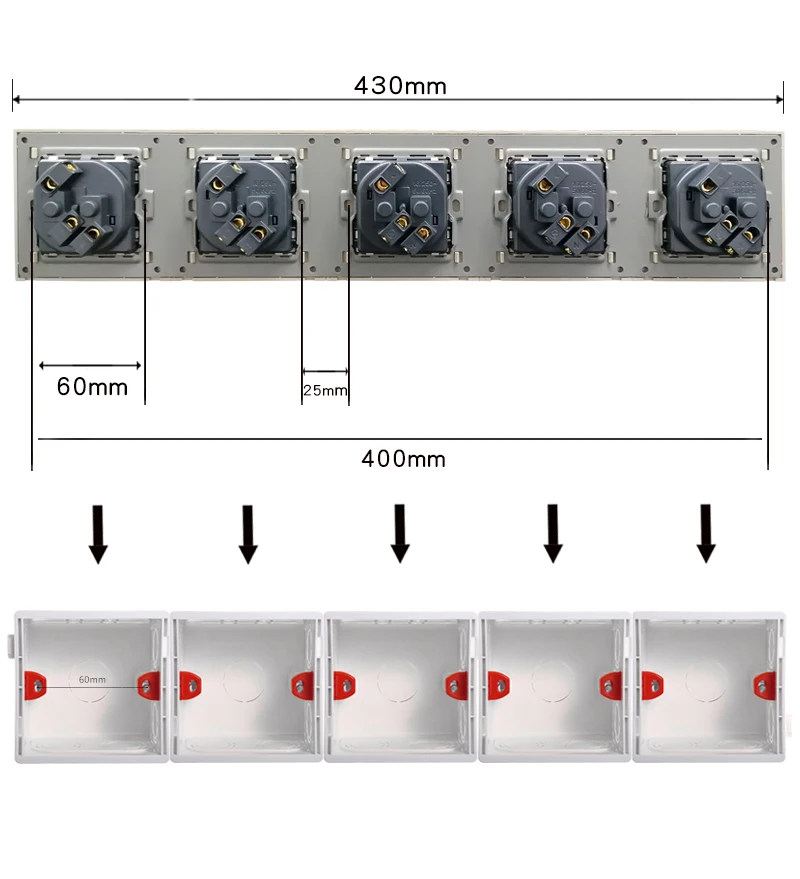 Professional switch factory German plastic panel 5 Gang wall socket plug with 8 USB ports