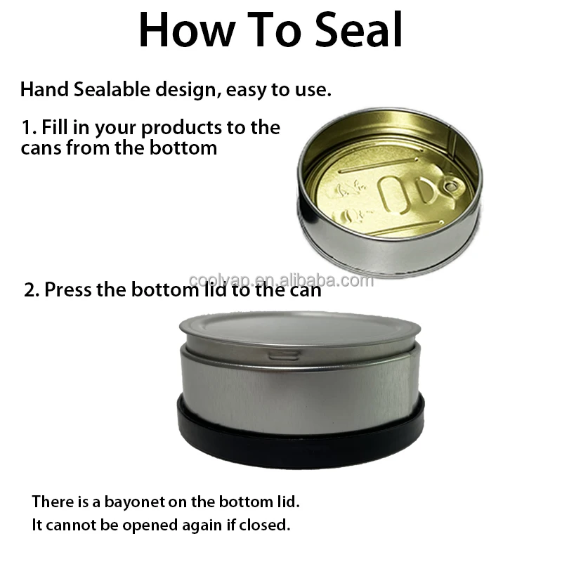 100ml self seal tin can ring pull hand press seal metal tuna pressitin can 3.5g smell proof container Customized stickers