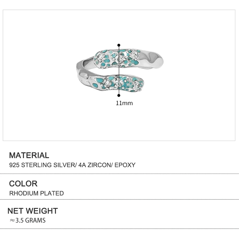 WuQie 925 Sterling Silver Jewelry Colorful Enamel with Zircon Adjustable Open Ring