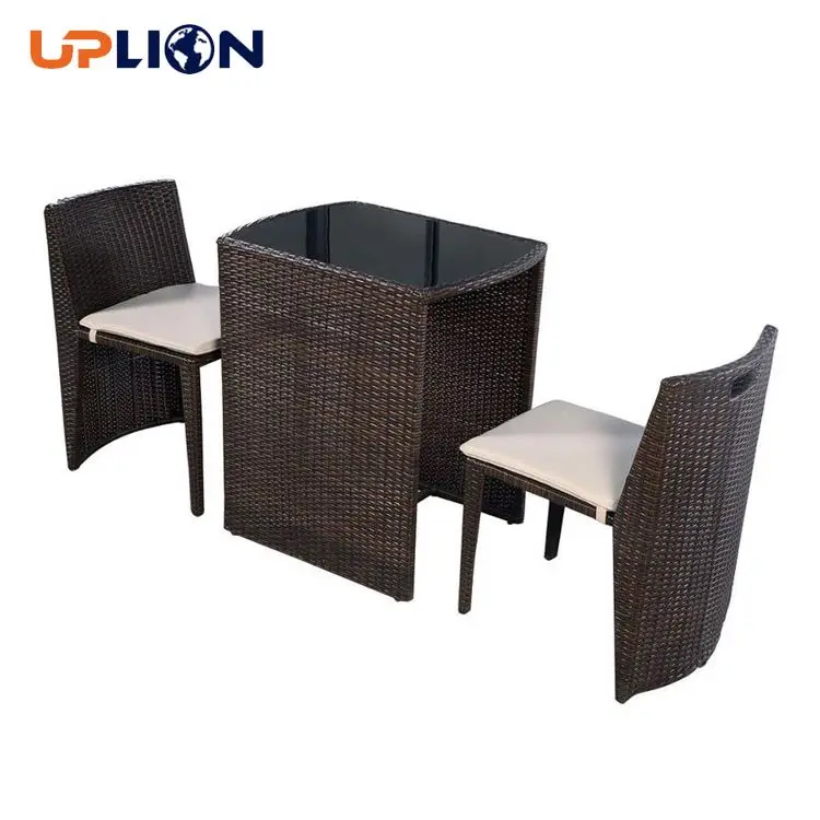 Uplion 3pcs High Quality Bistro Set For Patio Balcony And Pub Rattan Chair Table Cube Table Set