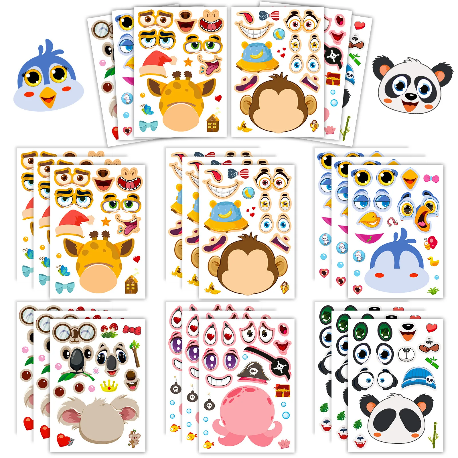 6 sheets/pack small animal stickers for children educational creative puzzle face-changing stickers
