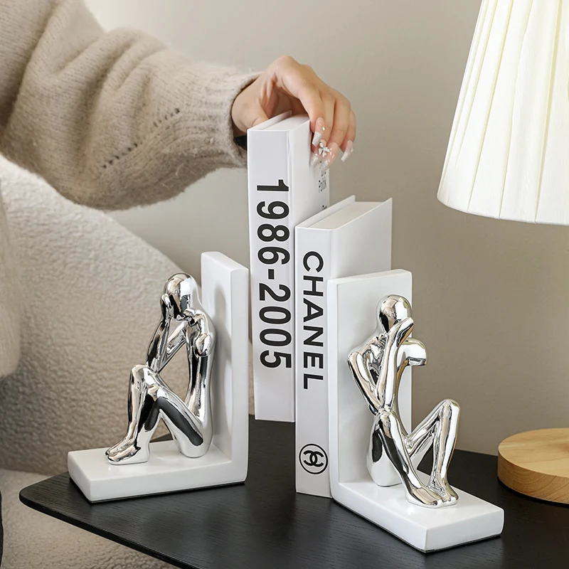 Hot selling Ceramic Decor Plating File Customized Bookends Art Character Statues Modern Bookend