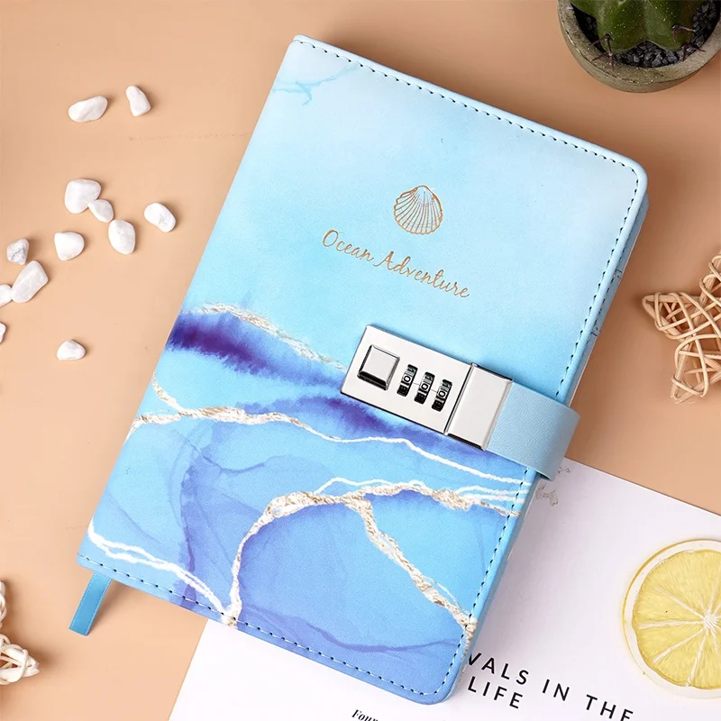 wholesale cute design cheap blue journal notebook secret diary for girls with lock and key
