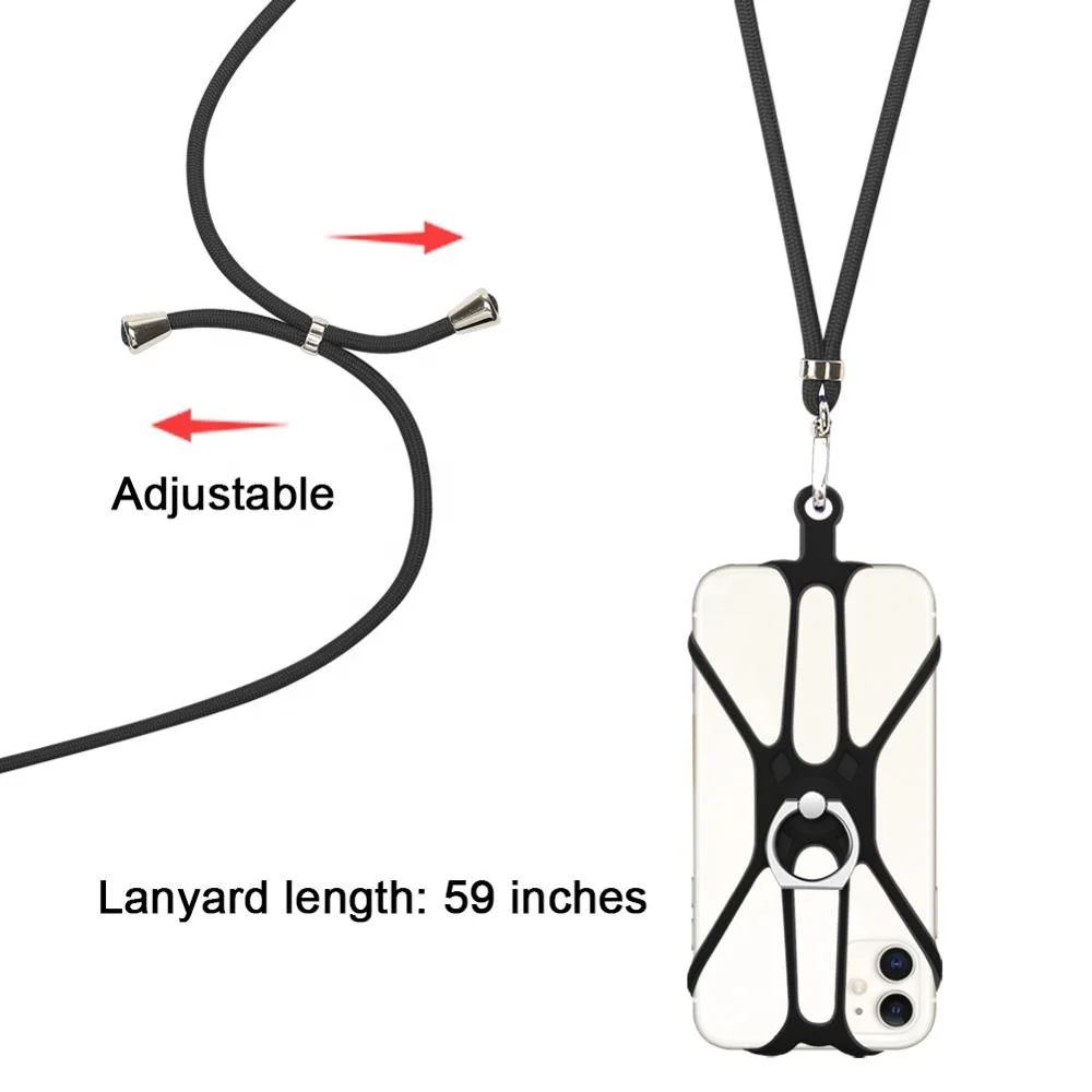 wholesale multi-function Nylon Rope Necklace Phone Case elastic silicone lanyard cell phone holder with finger ring stand