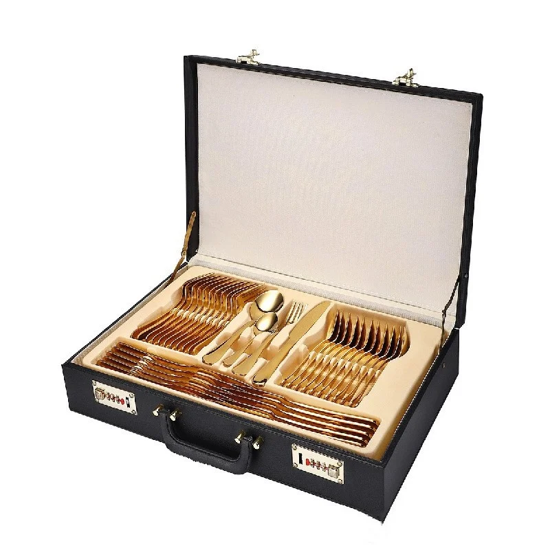 Stainless Steel Knife, Fork and Spoon Set Western Tableware High-end Hotel Restaurant Gift Box Wooden Box 72 Sets