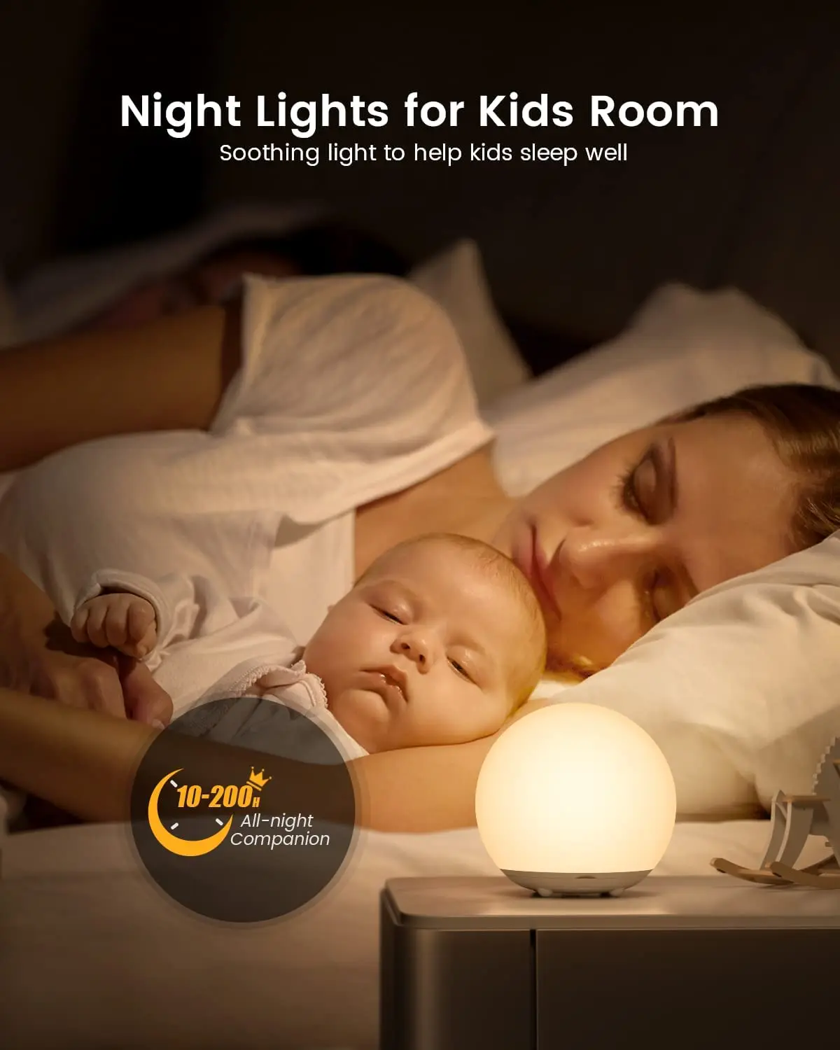 LED Bedside Touch Sensor Lamp for Kids Breastfeeding USB Rechargeable Nursery Dimmable Warm Night Light