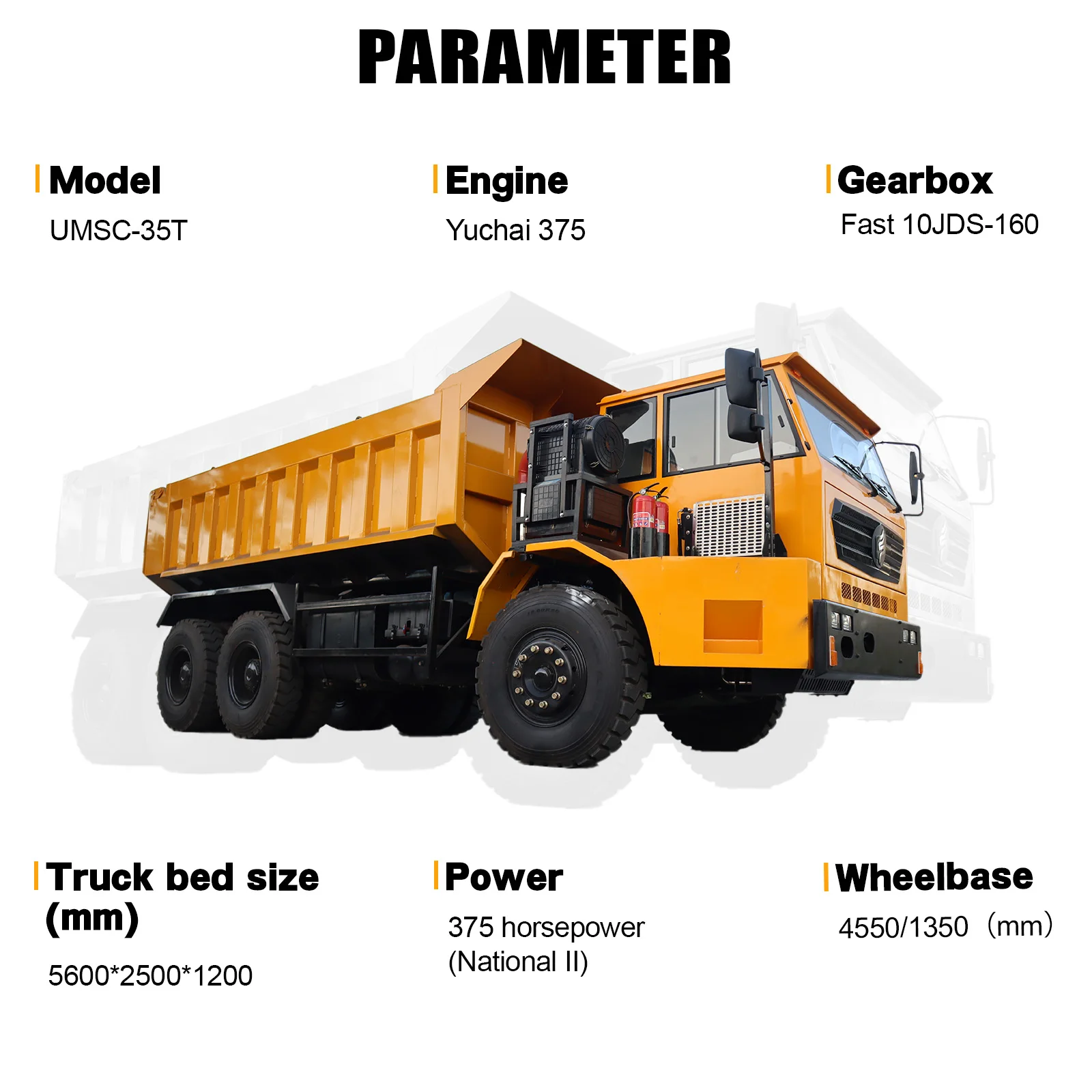 6x4 dump truck strong horsepower Cummins engine 35 tons design mining dump truck