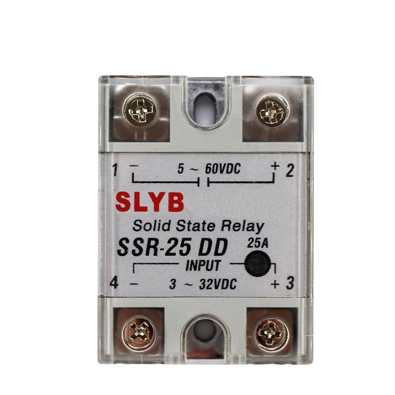 High Quality Full Amp 25A Single Phase Solid State DC Relay SSR 25DD 3-32V DC Input to 5-60V DC Output