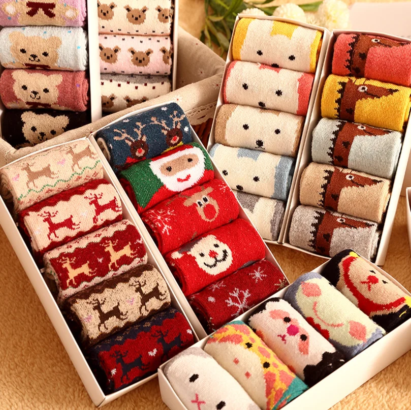 Socks Box Gift Set Wool Blend Cute Cat Dot Promotion Cheap  Warm Thicken Thermal Boho Thick Wool Socks Women