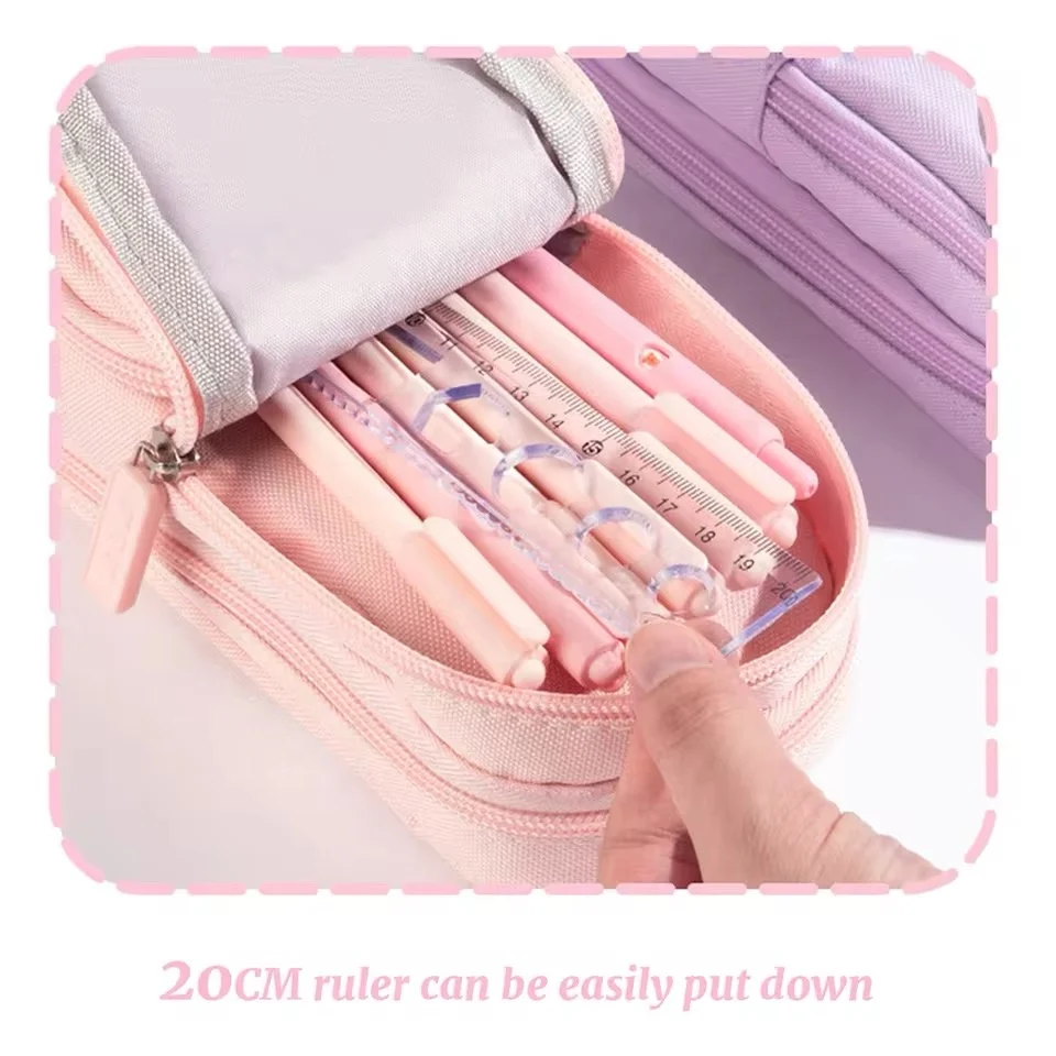 Three-layer schoolbag pen bag large capacity storage portable waterproof cute cartoon pencil case