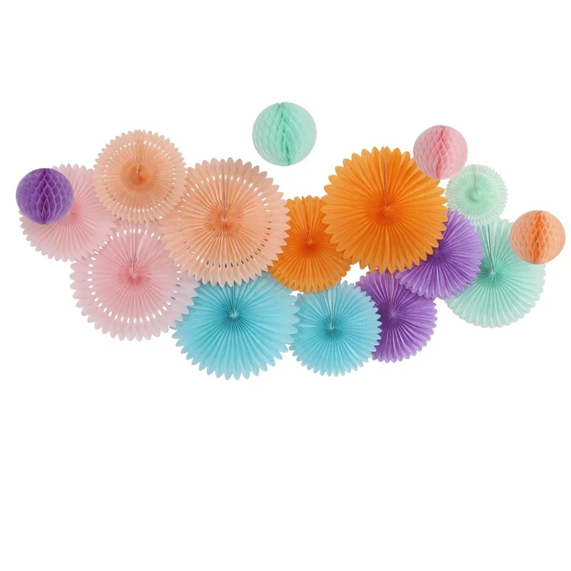 2021 wholsale handmade  light colors supplies tissue paper fan set perfect quality party decorations 15cm honeycomb balls