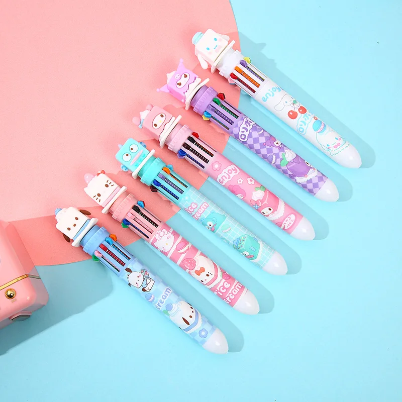Милые канцелярские товары милая разноцветная ручка Kawaii Sanrio Подарочная детская шариковая с мультяшным 10 видов цветов