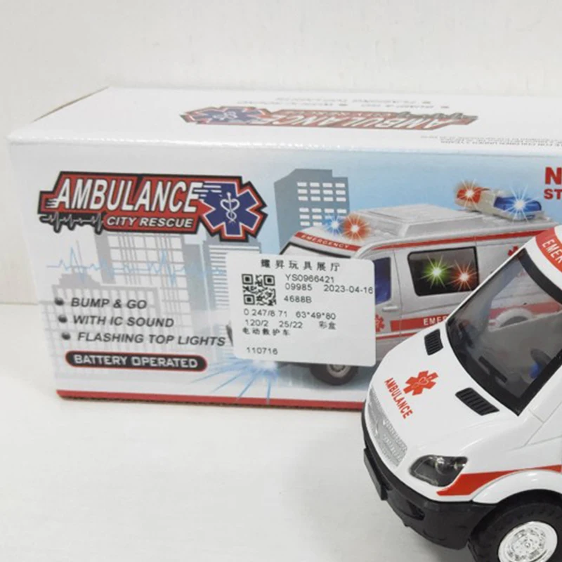 Felisu Large Friction Powered Rescue Ambulance 1:16 Toy Emergency Vehicle w/ Lights and Sounds