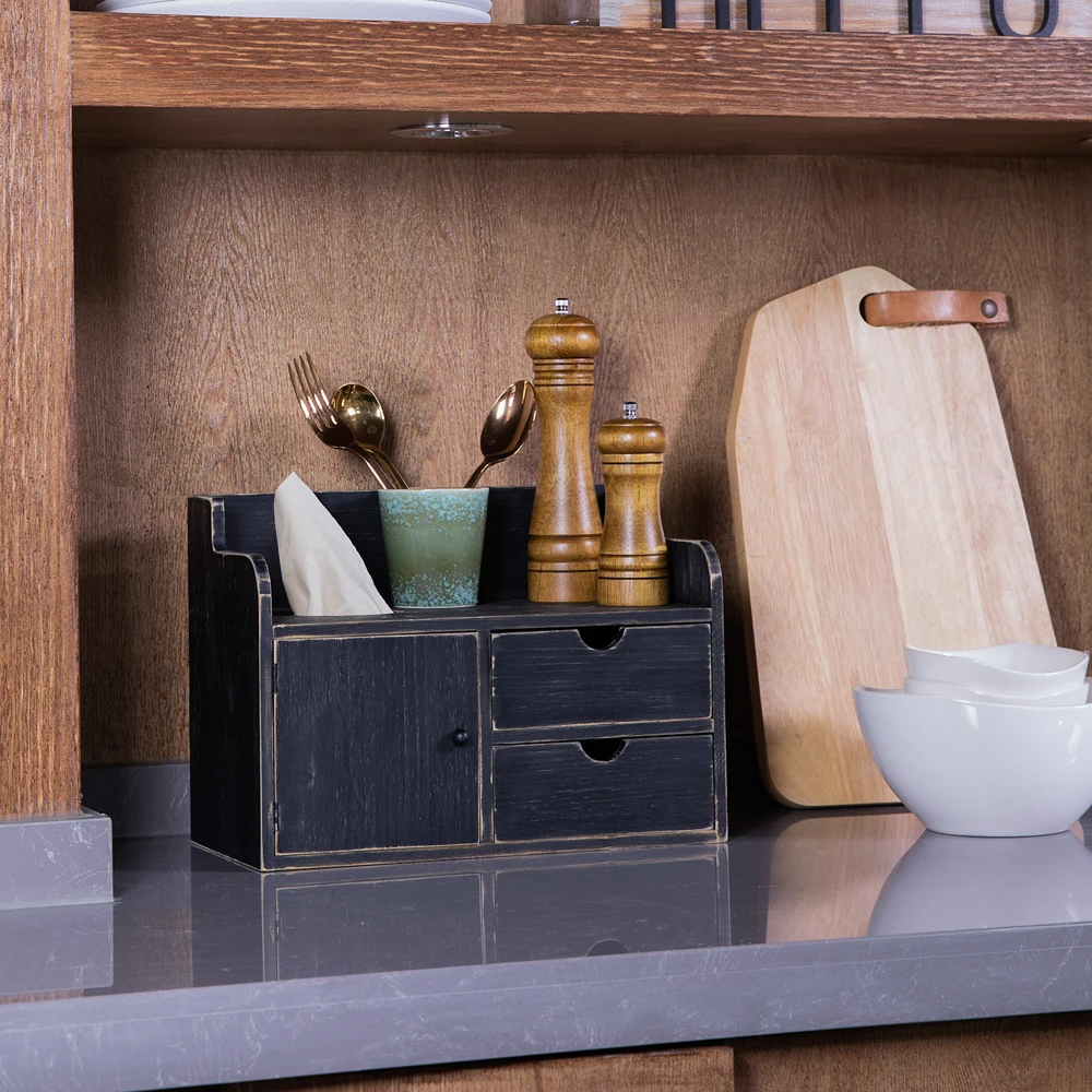 Amazon is selling well Manufacturer Well Made Black Vintage Wood Desktop Organizer - Tabletop Paper Towel Rack