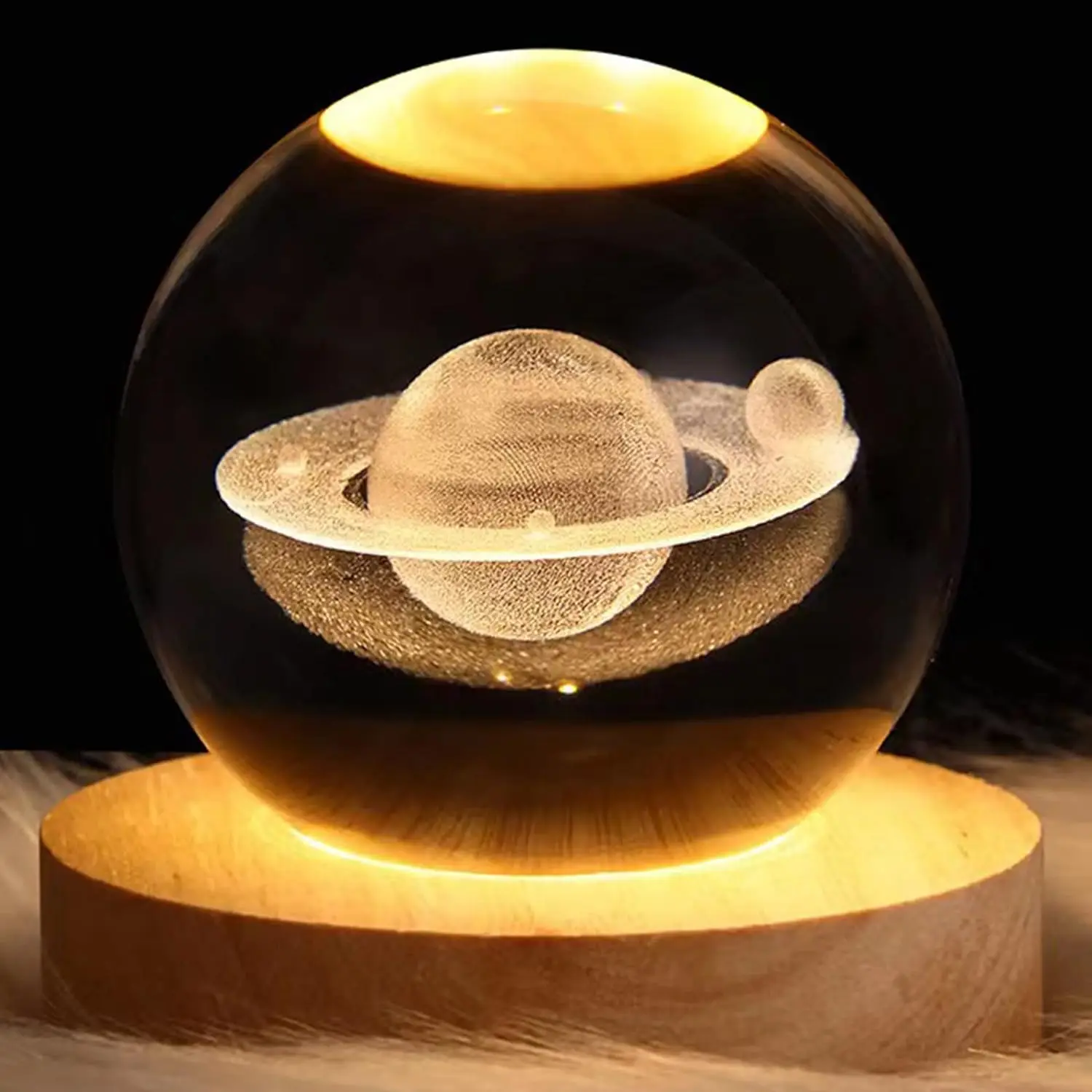 Astronomy Crystal Astronaut Planet Globe 3D Laser Engraved Solar System Crystal  Ball with Touch Switch LED Light Base