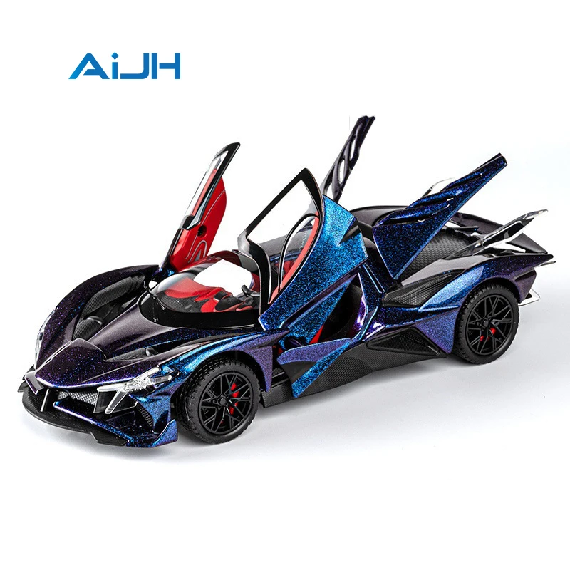 AiJH 1/24 Alloy Sports Car Model EVO Four Doors Pull Back Car Sound Light Diecast Metal Racing Car Collectibles Birthday gift