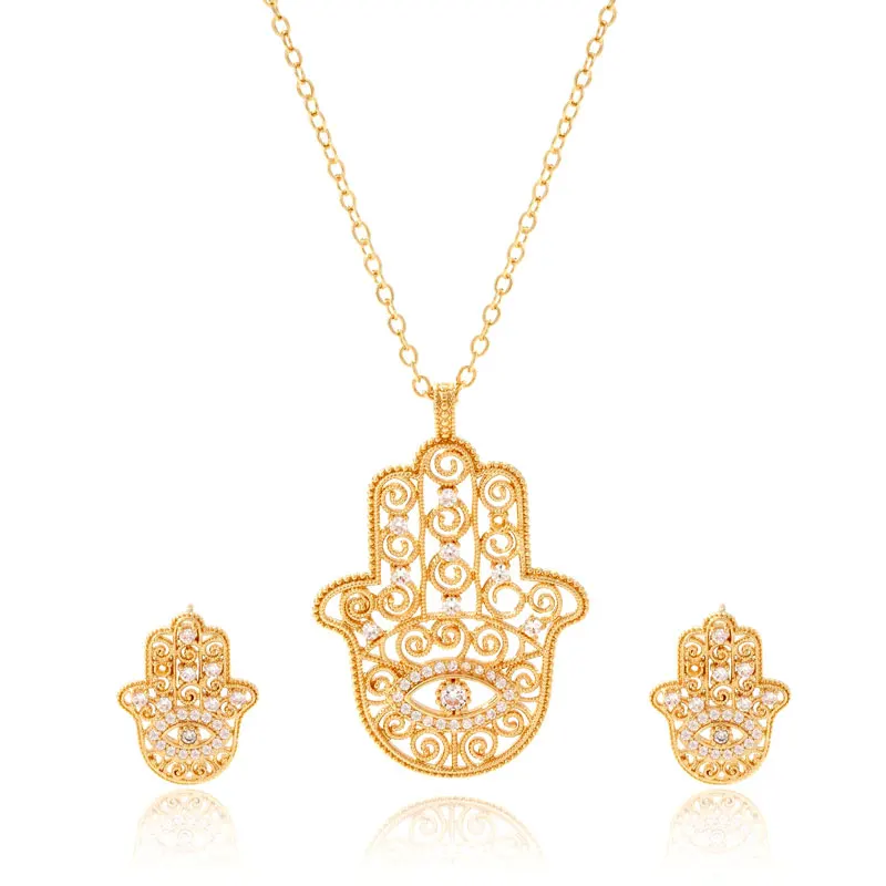 CDD New Design Evil Hand Jewelry Sets Zirconia Hamsa Hand Necklace For Women Girls Dubai Indian African Jewelry Sets