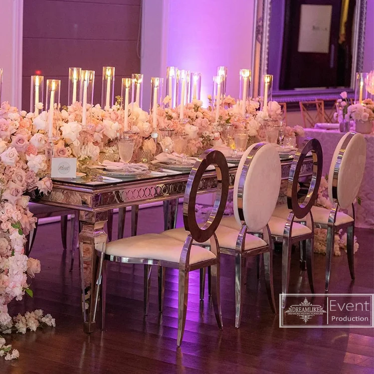 stainless steel golden metal cushion back chair leather for event wedding dining chair