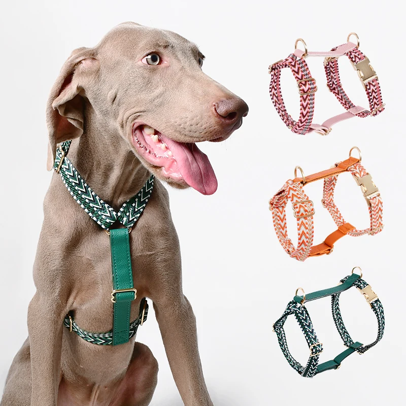 Soft Leather Dog Harness Leash Set Adjustable Wholesale Designer Luxury Heavy Duty Soft Pattern Nylon Pet Rope Leads Stocked