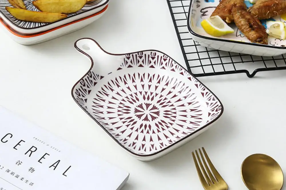 Under Glazed Kitchen Ceramic Baking Tray With Handle