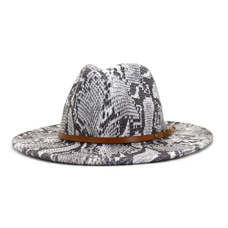 New Fashion Big Brim Jazz Hat Snake Pattern Party Wide Brim Jazz Woolen Fedora Hat