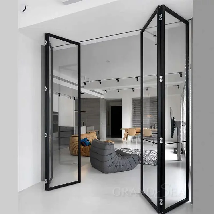 Cheap price high quality aluminium interior bedroom door slim frame aluminium glass folding doors partitions for bedroom