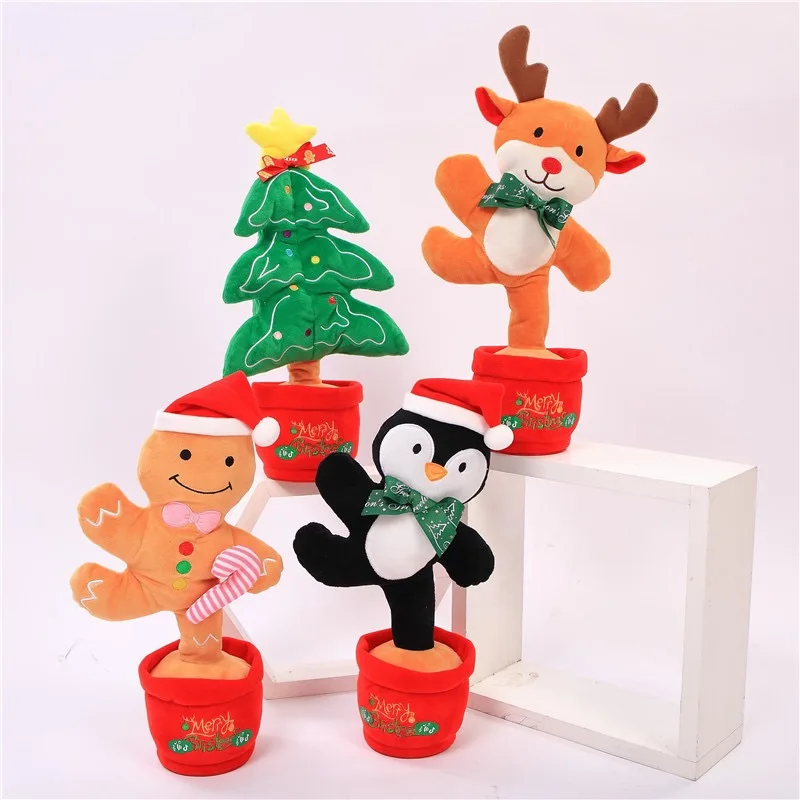 Wholesale Dancing Cactus Toys Christmas Tree Elk Deer Repeating Dancing Singing Plush Toys Early Childhood Talking Toys For Kids