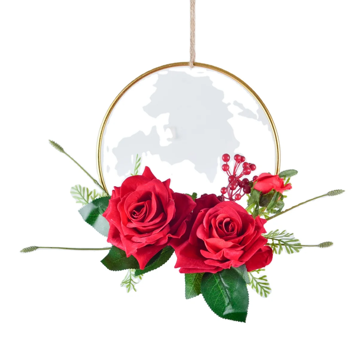 Europe Velveteen Geometry Wall Hanging New Plastic Flower Garlands Metal Wrought Iron Garland Wall Background Decoration