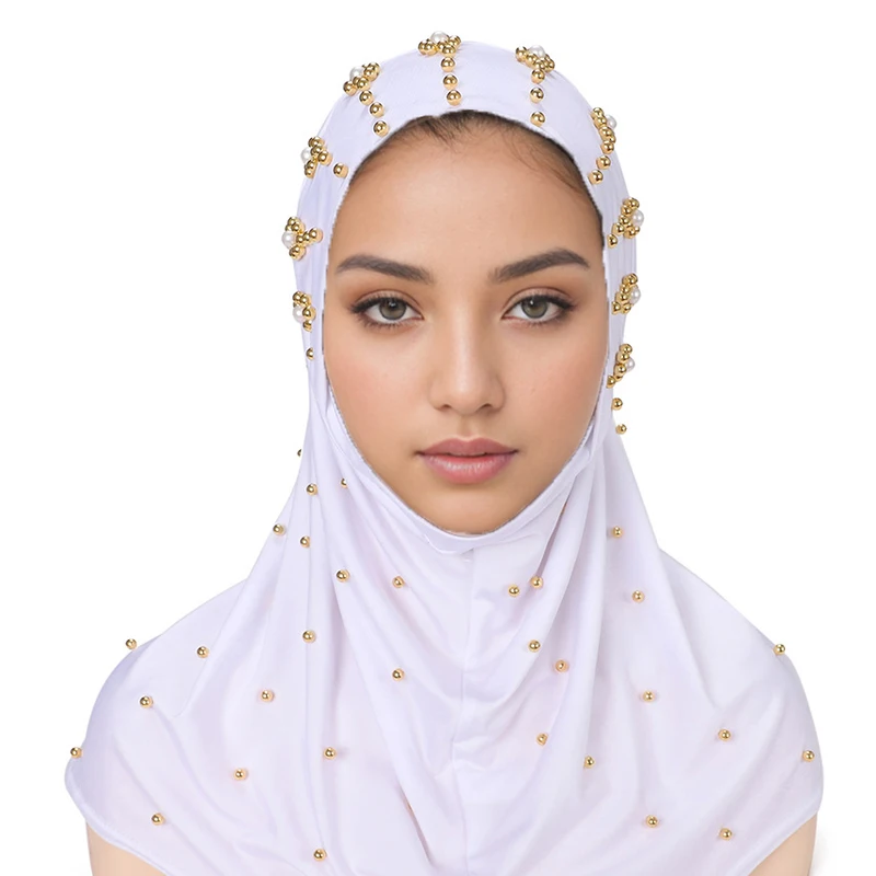 yiwu market new products Islam women abaya wear head cover scarf plain color pearl design women hijab
