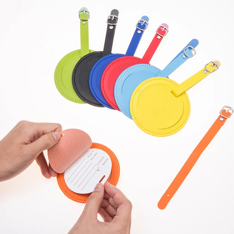 Travel Custom Design logo Colorful PU Leather luggage tags round airplane pu leather travel luggage tags
