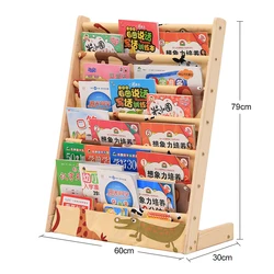 Pocket Wooden Book Magazine Display Shelf Kids Bookshelf Children Shelves Toy Storage Rack  Bookcase for Home