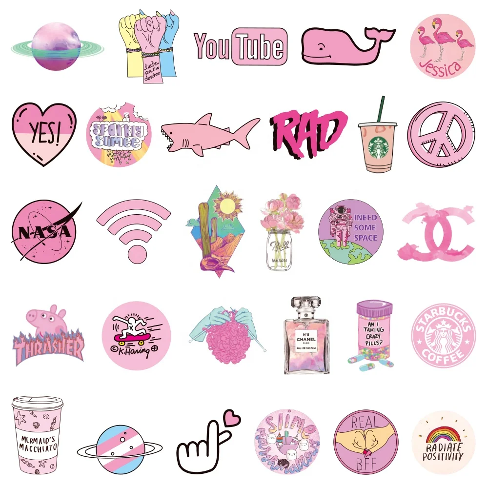 wholesale 50pcs pink cute stickers cartoon coffee gem anime sticker for kids vinyl die cut waterproof bag suitcase girls sticker