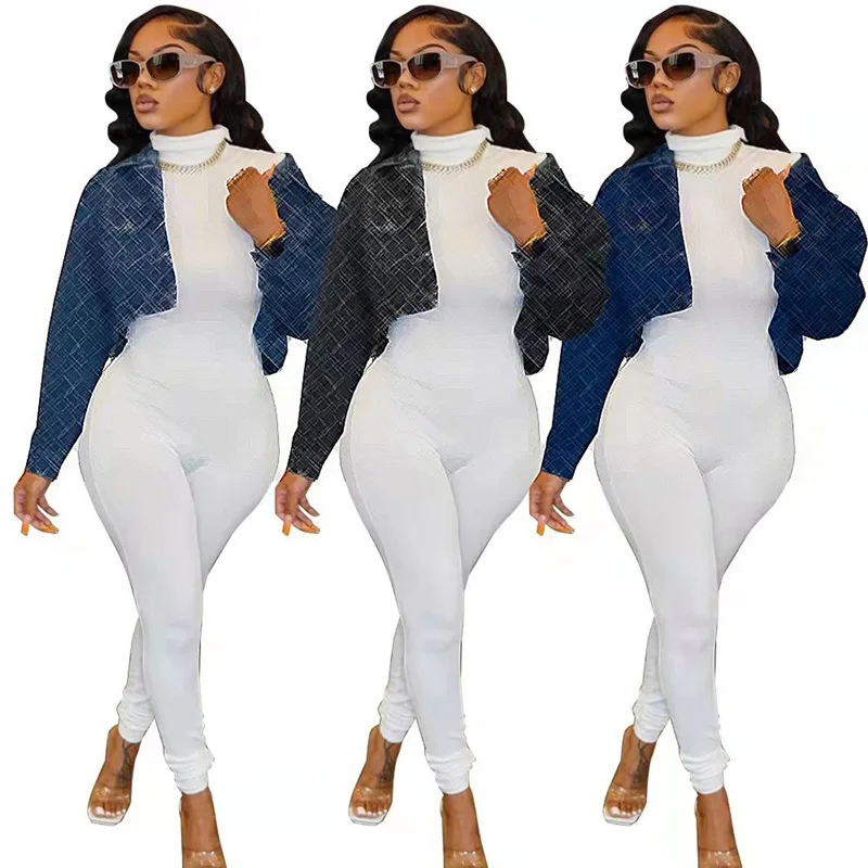 OXGIFT Wholesale custom ladies black blue jeans denim jacket for women 2022 good quality